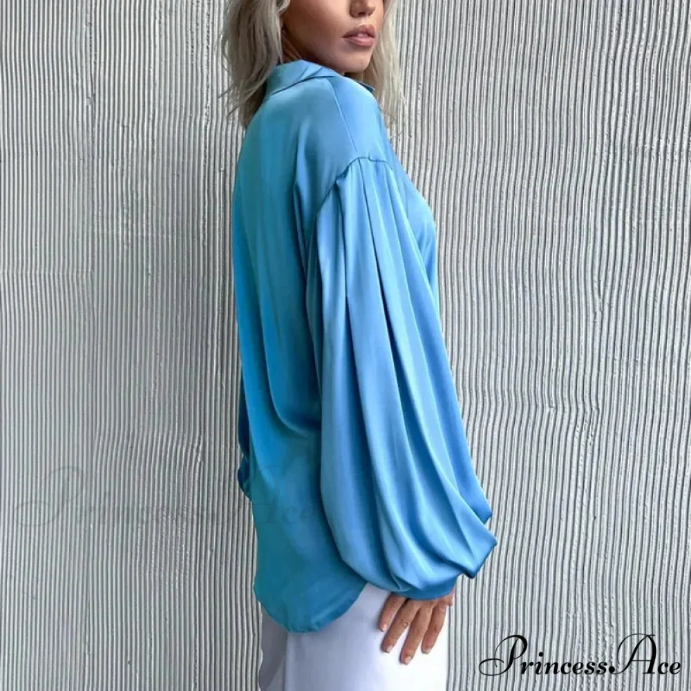 Smooth Loose Lantern Sleeve French Blouse - Image 5