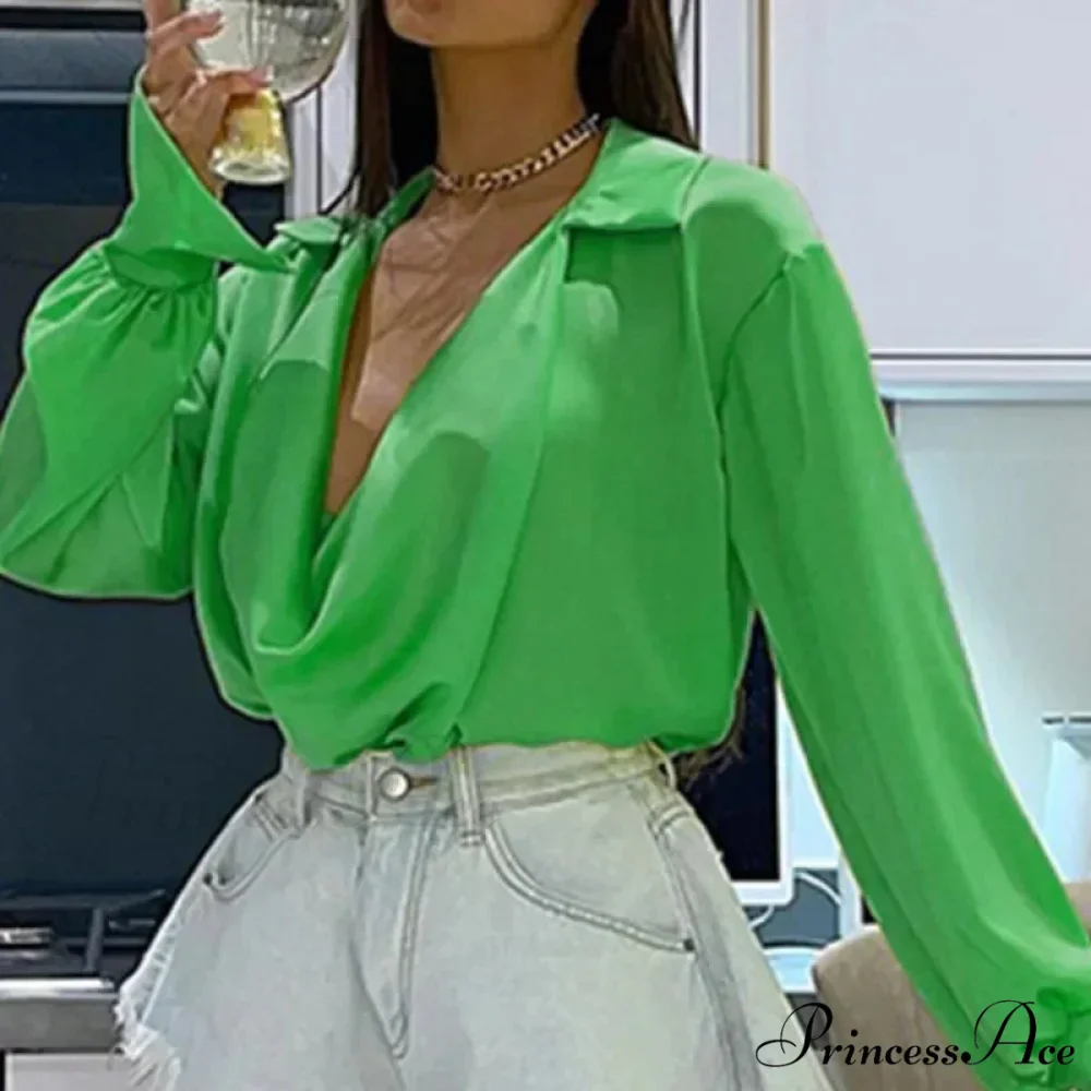 Smooth Silk Baggy Informal Satin Extended Sleeve Blouse - Image 2