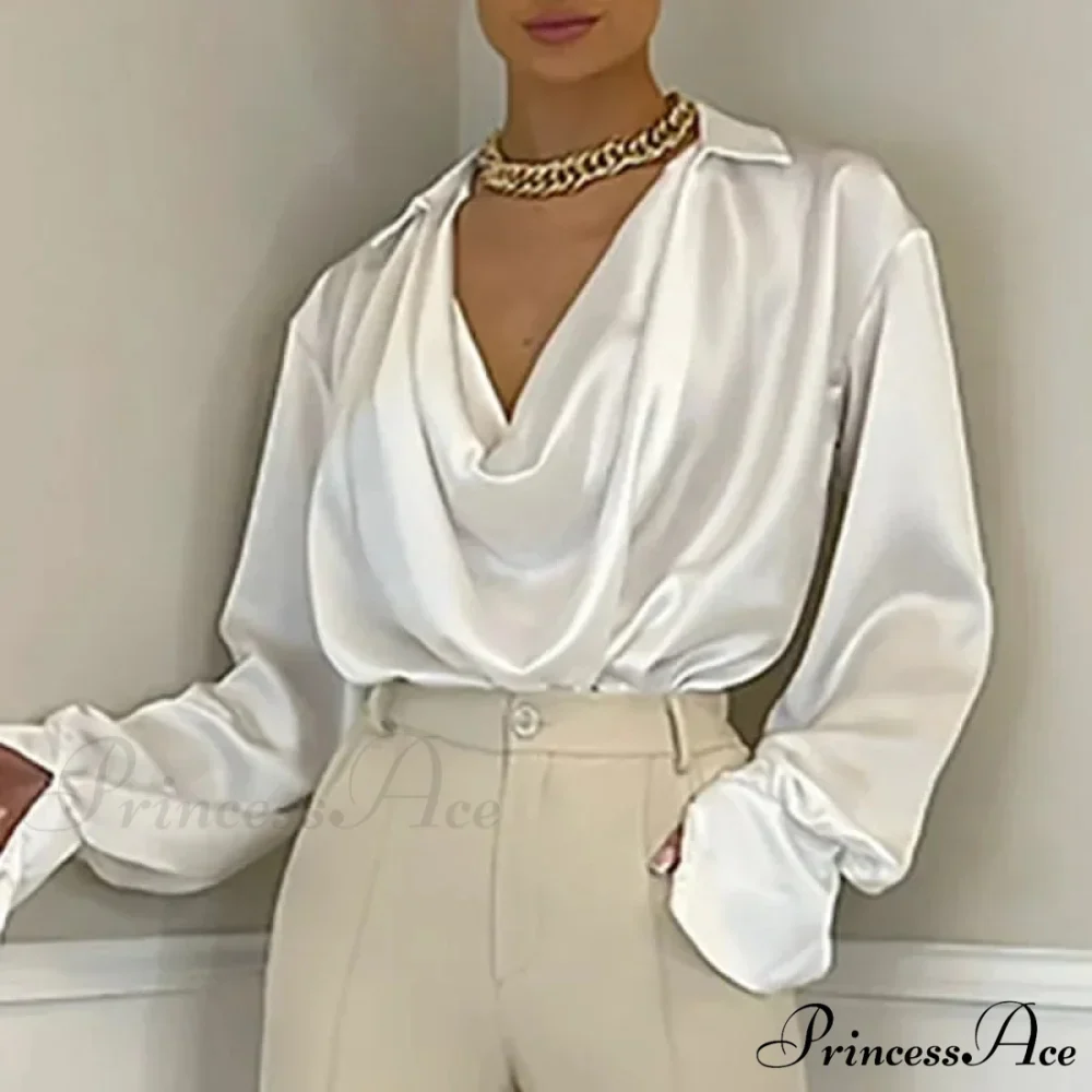 Smooth Silk Baggy Informal Satin Extended Sleeve Blouse - Image 3