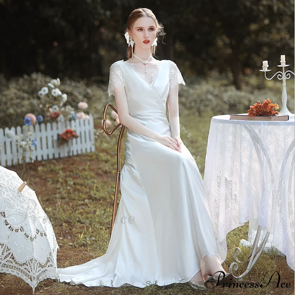 Smooth V-Neck Lace Wedding Gown - Image 2