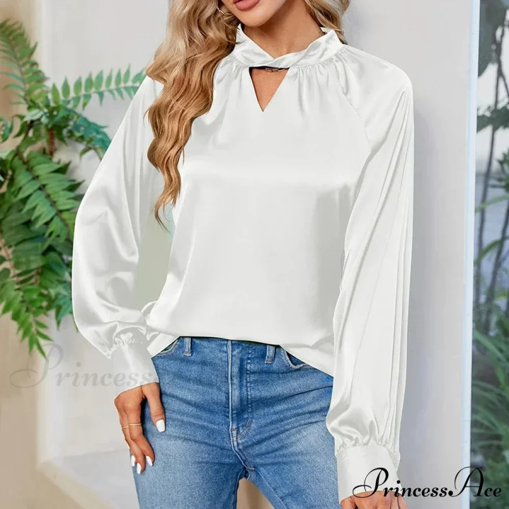 Smooth Y2K White V-neck Extended Sleeve Blouse - Image 6