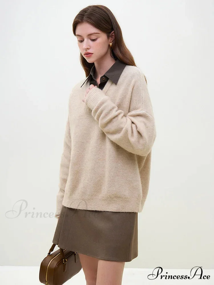Soft Alpaca V-Neck Loose Sleeve Jumper - Image 3