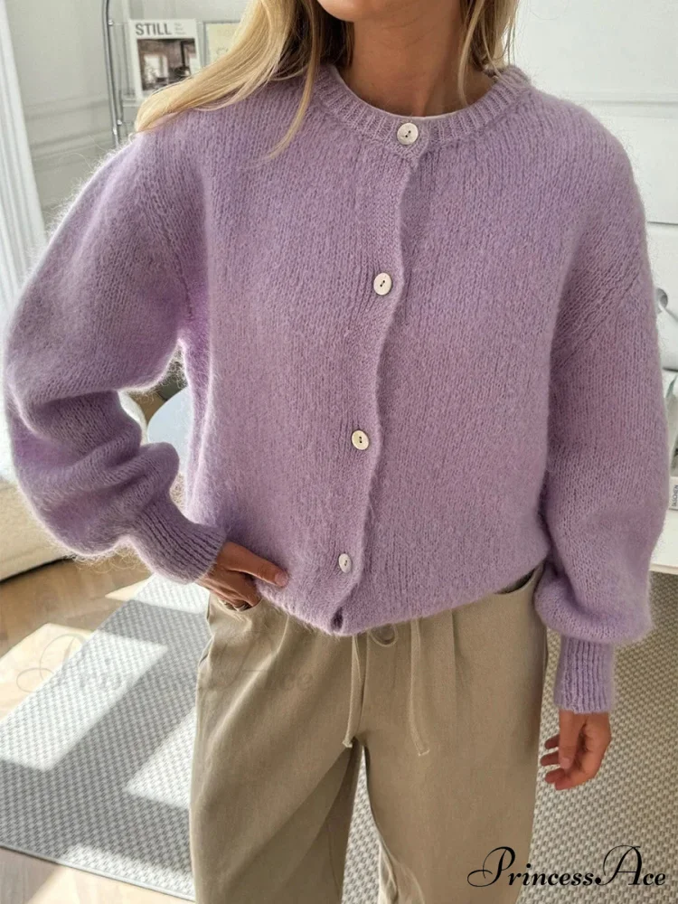 Soft Button-Up Long Sleeve Knit Cardigan - Image 11