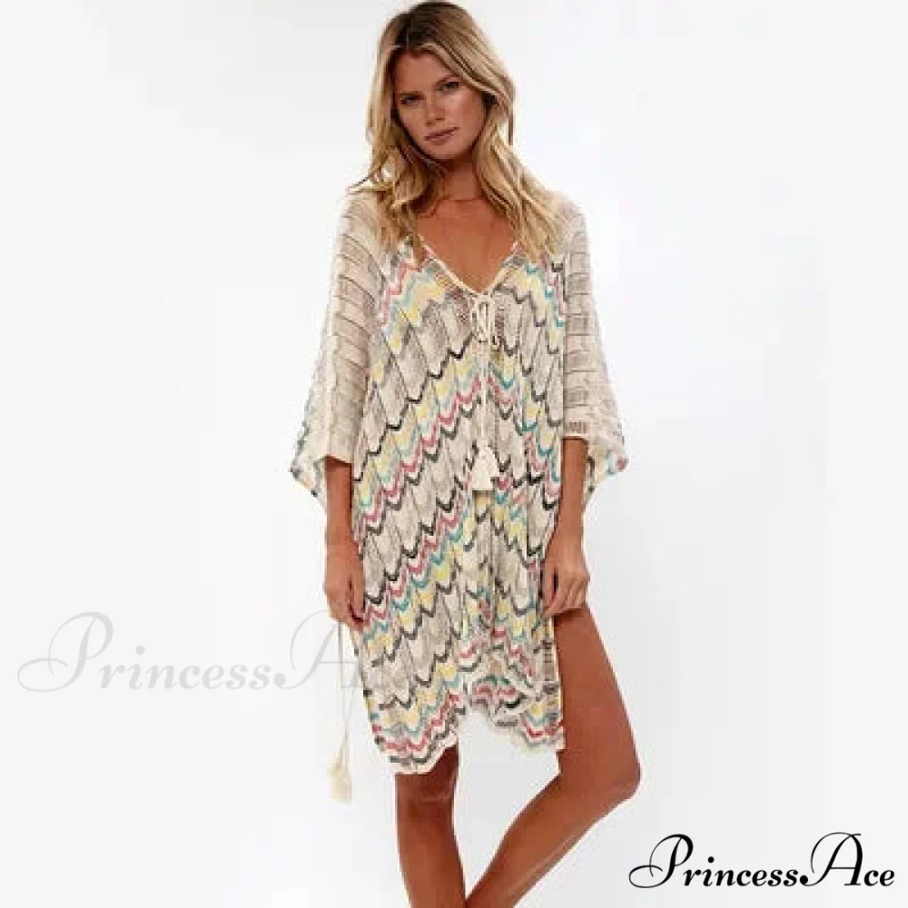 Soft Crochet Tunic Plunging Neckline Bohemian Seaside Cover up - Image 7