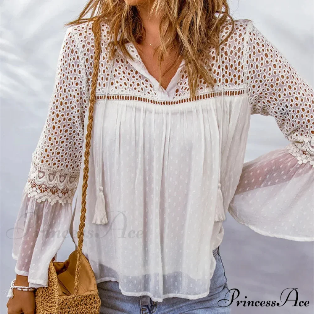 Soft Embroidery Fringe Patchwork Chiffon Bohemian Top - Image 2