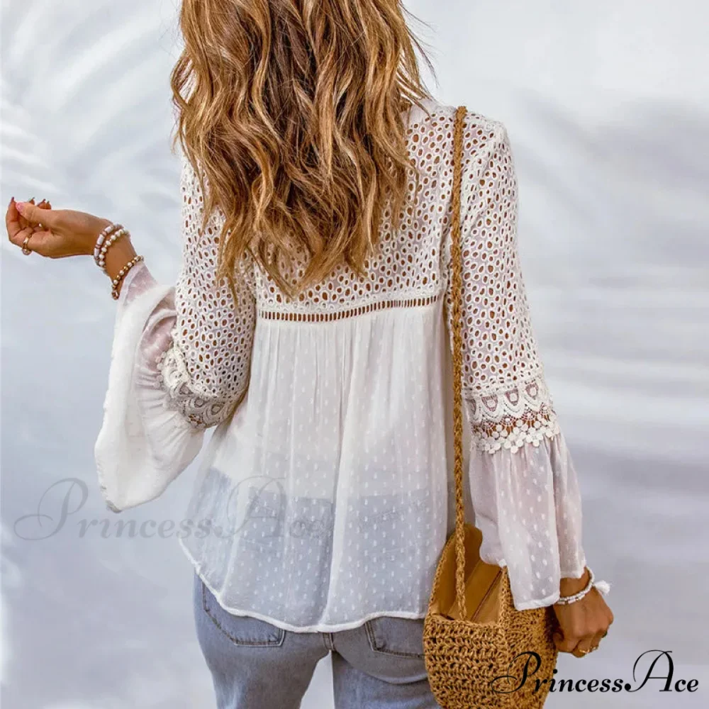 Soft Embroidery Fringe Patchwork Chiffon Bohemian Top - Image 3