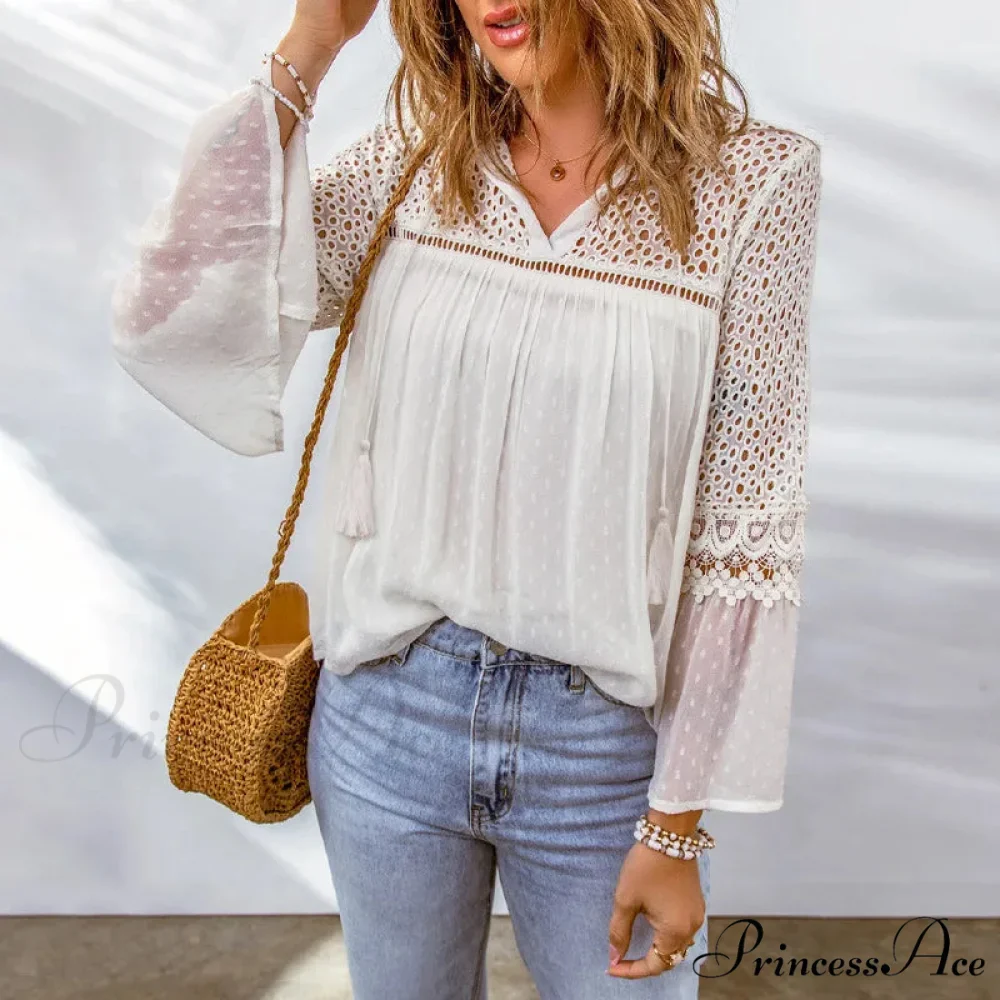 Soft Embroidery Fringe Patchwork Chiffon Bohemian Top - Image 4