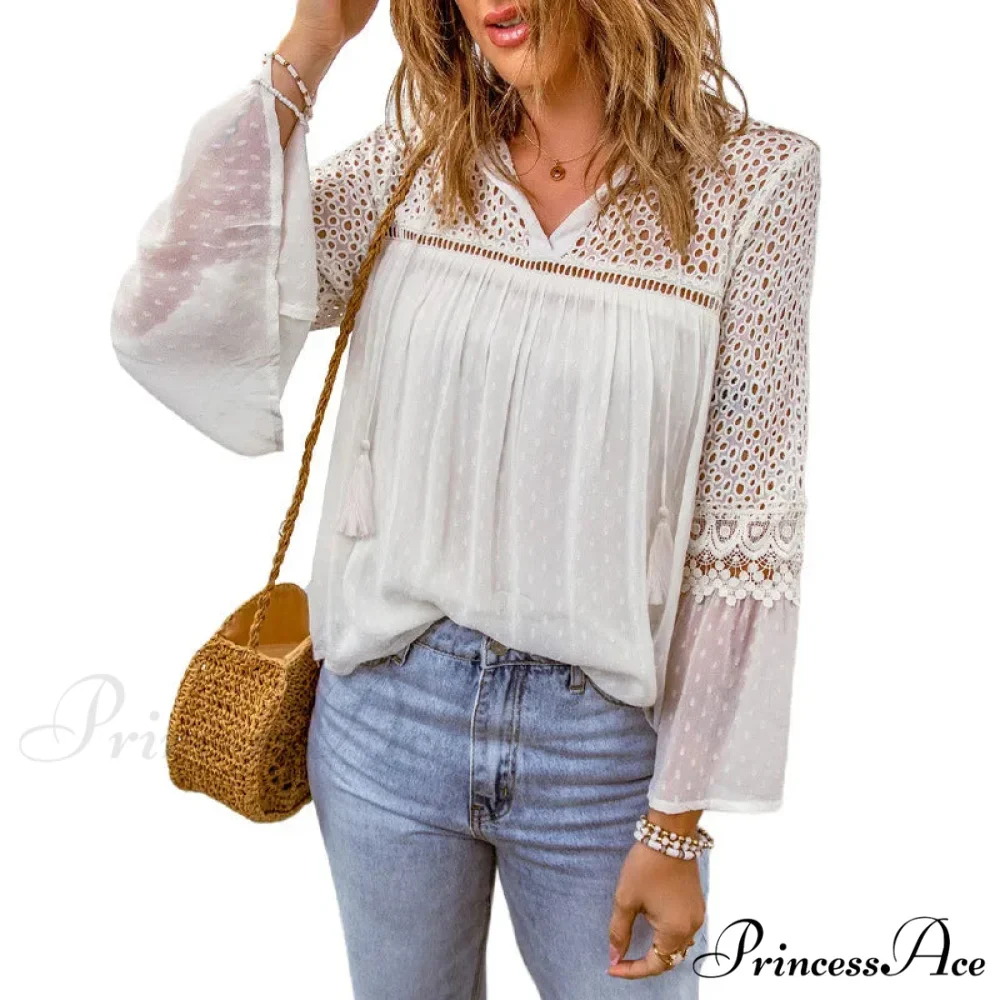 Soft Embroidery Fringe Patchwork Chiffon Bohemian Top - Image 5