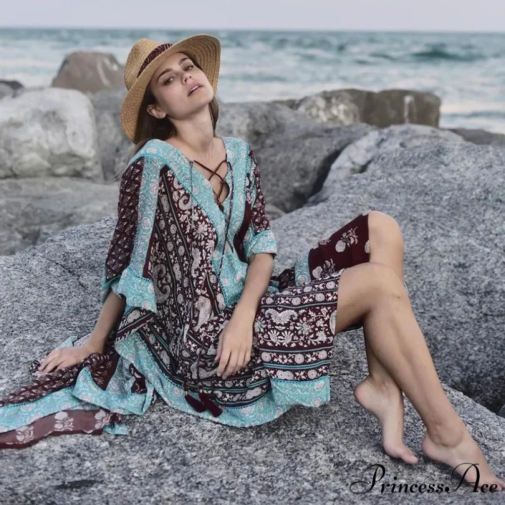 Soft Floral Pattern Loose Dress Bohemian Outerwear - Image 3