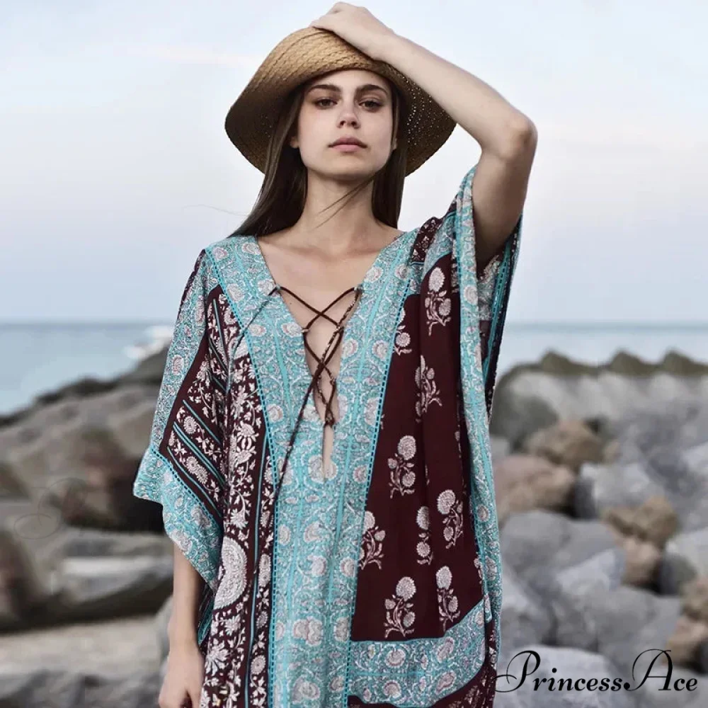 Soft Floral Pattern Loose Dress Bohemian Outerwear - Image 4