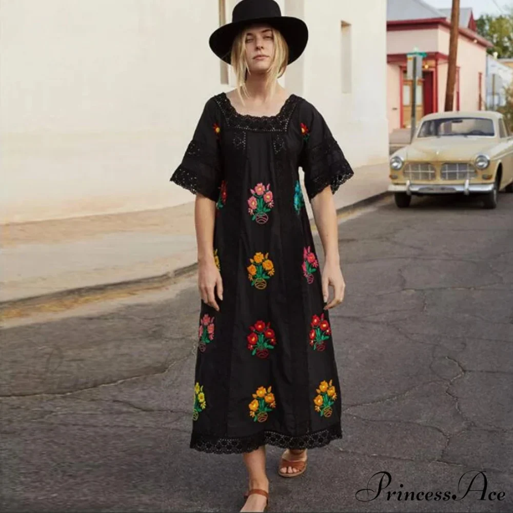 Soft Floral Stitched Bohemian Dress - Image 2