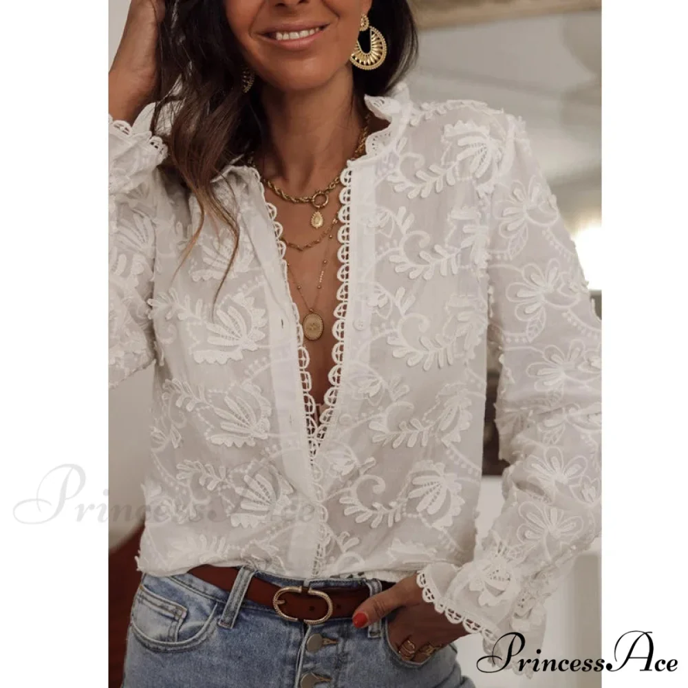 Soft Floral Stitching V-Neck Bohemian Top - Image 3
