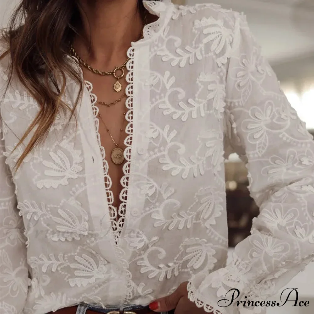 Soft Floral Stitching V-Neck Bohemian Top - Image 5
