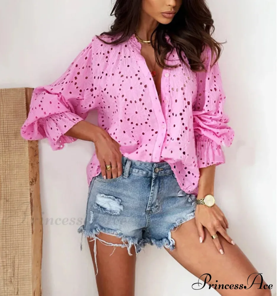 Soft Floral Stitching V-Neck Long Sleeve Boho Top - Image 7