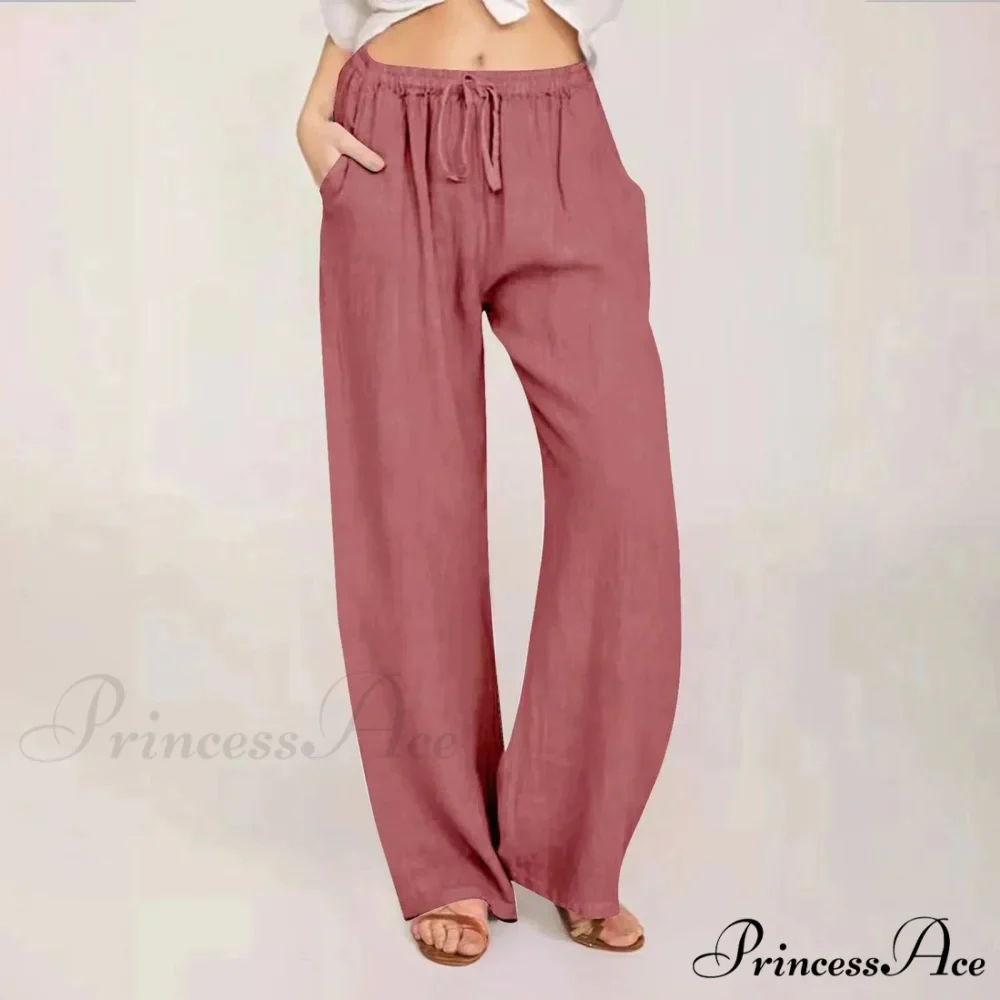 Soft Linen Broad Leg Drawstring Trousers - Image 2