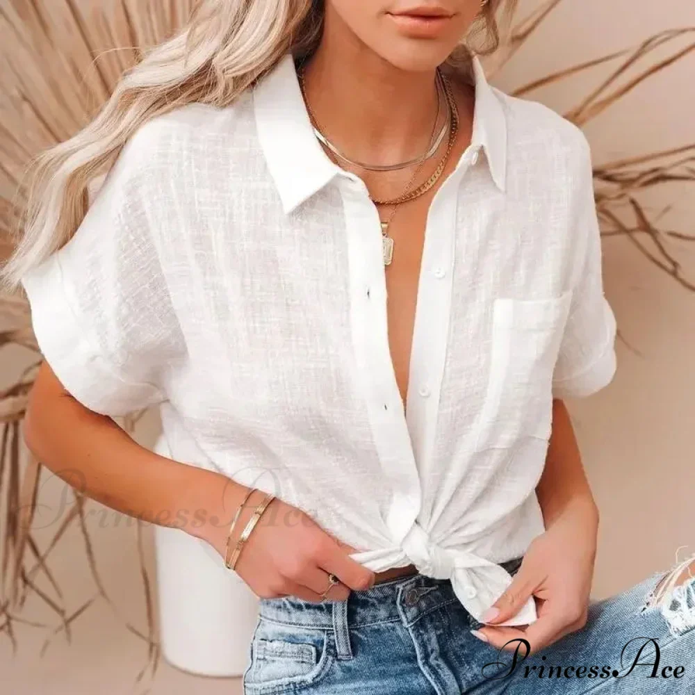 Soft Linen Informal Short Sleeve Stylish Blouse - Image 4