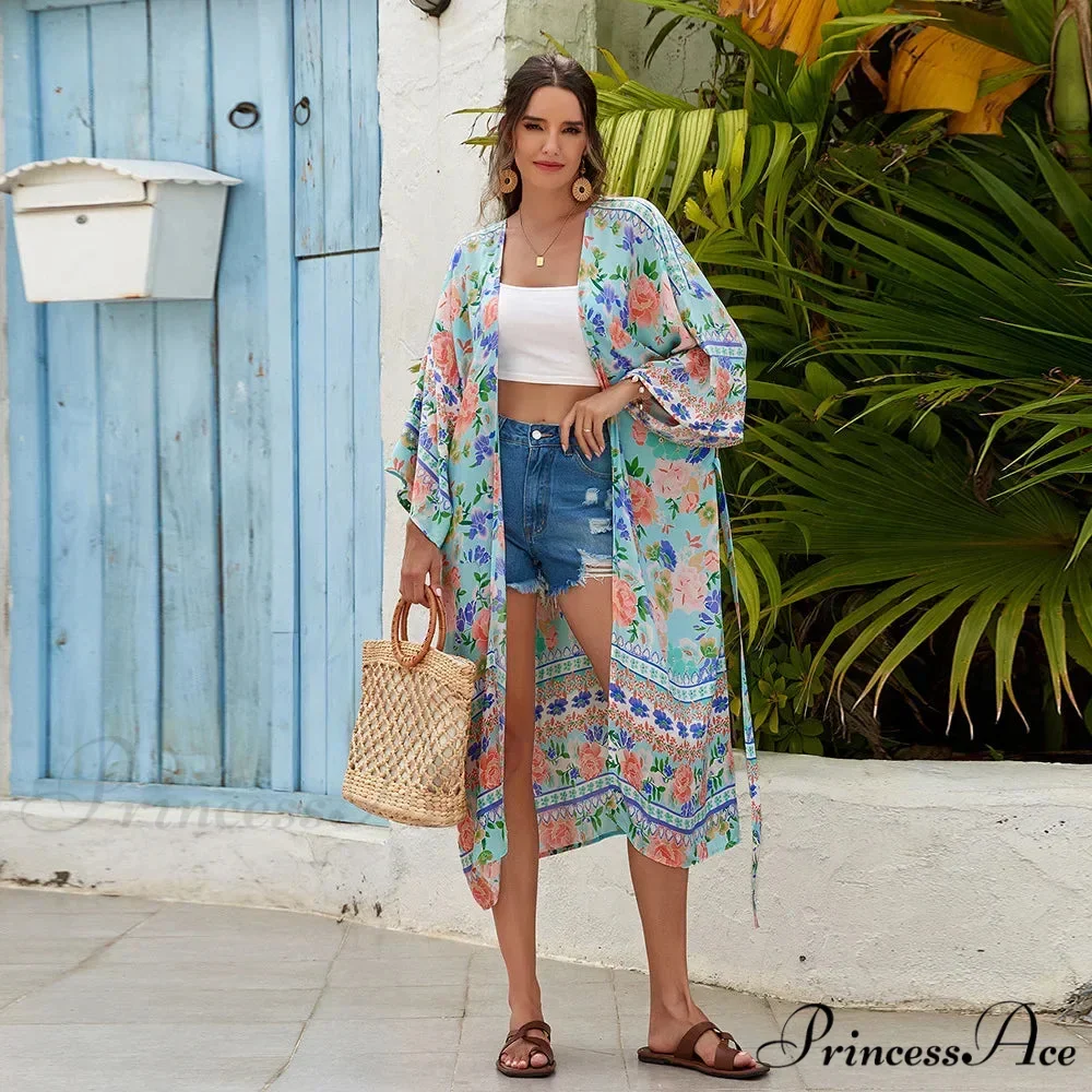 Soft Rayon Floral Patterned Long Sleeve Boho Wrap - Image 3