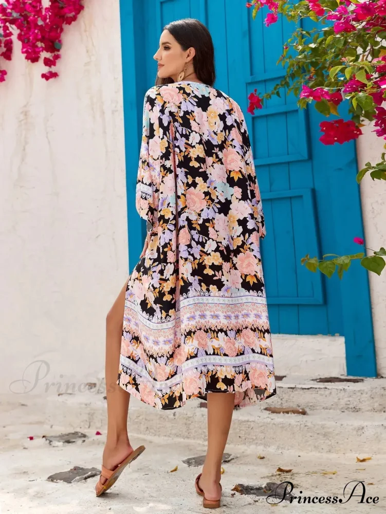 Soft Rayon Floral Patterned Long Sleeve Boho Wrap - Image 6