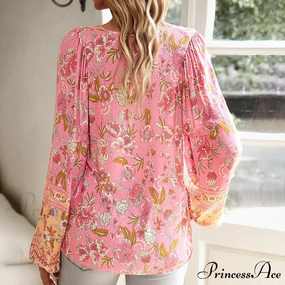 Soft Rayon Floral Printed Extended Sleeve Seaside Boho Top - Image 3