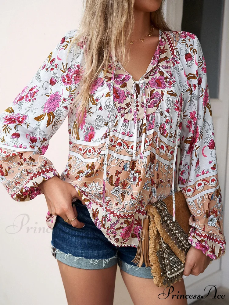 Soft Rayon Floral Printed Extended Sleeve Seaside Boho Top - Image 6