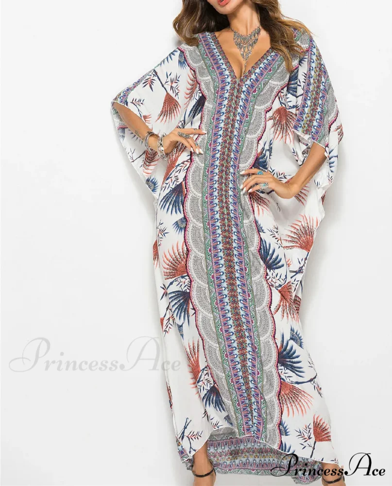 Soft Rayon Flower Print Long Bohemian Cover up - Image 4