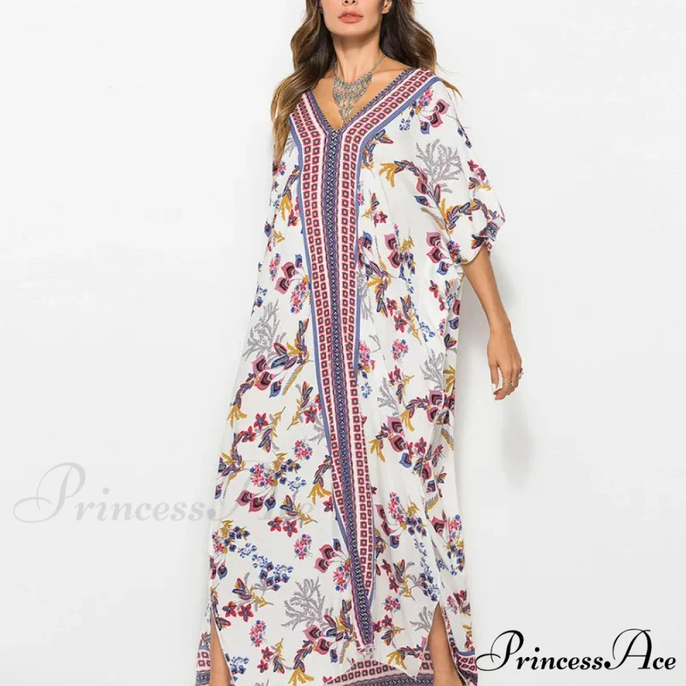 Soft Rayon Flower Print Long Bohemian Cover up - Image 5