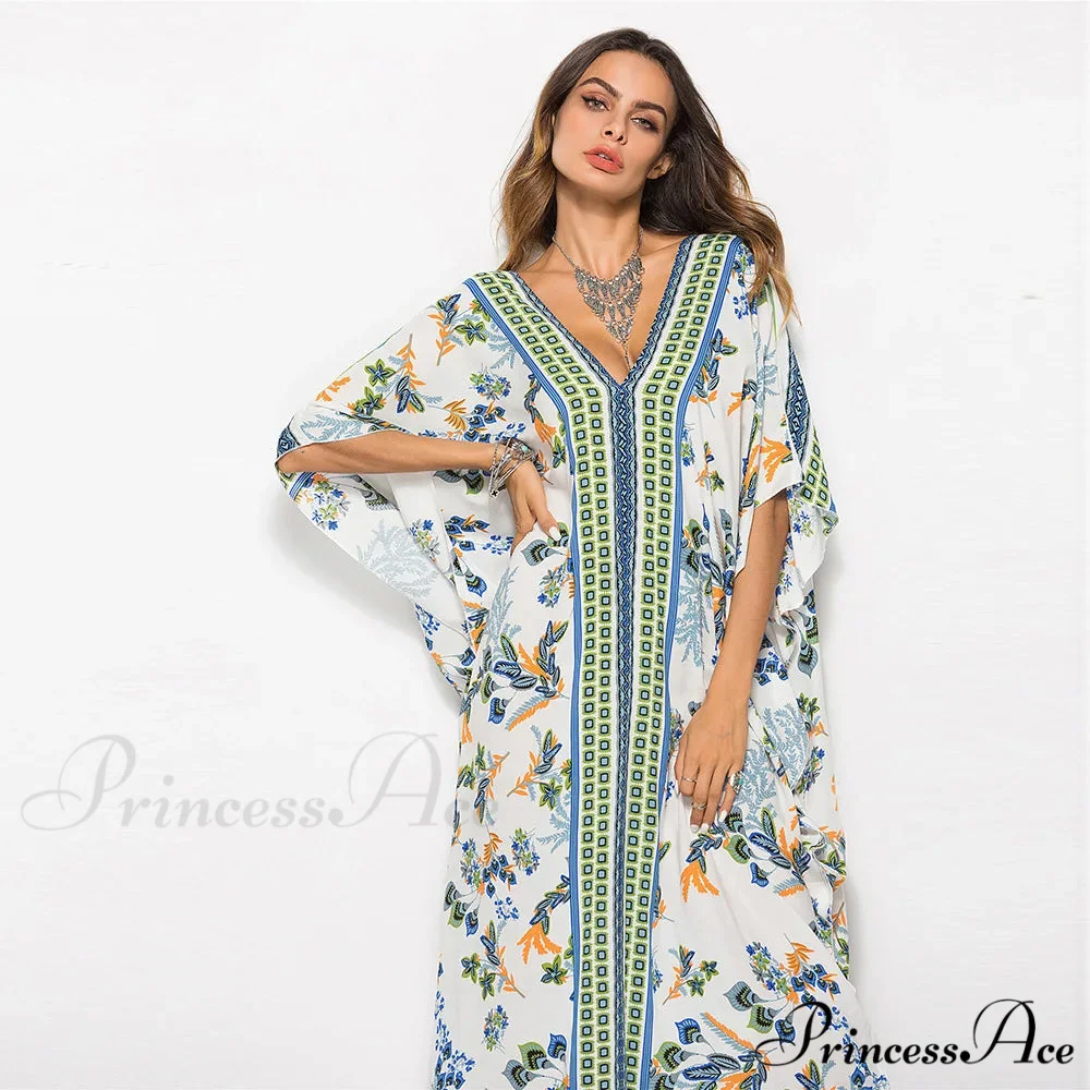 Soft Rayon Flower Print Long Bohemian Cover up - Image 6