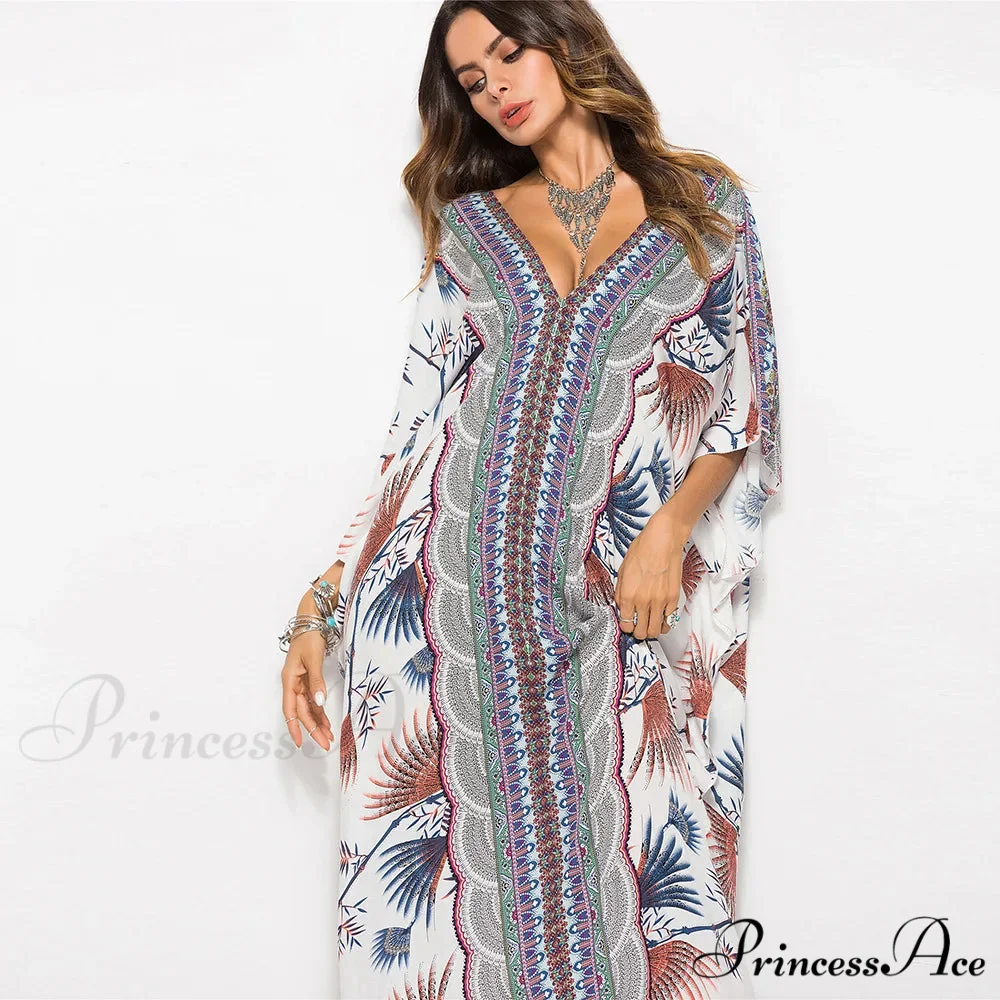 Soft Rayon Flower Print Long Bohemian Cover up - Image 7