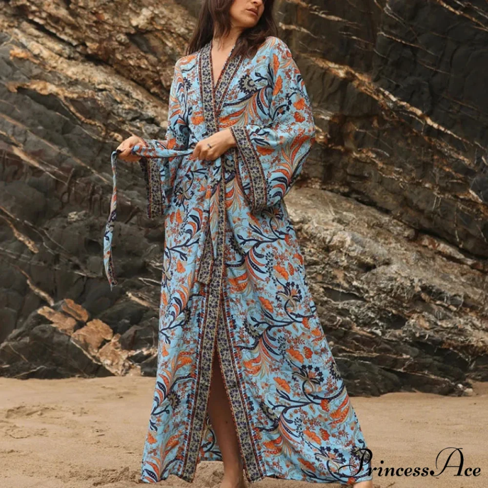 Soft Rayon Kimono Boho Seaside Cover up Roomy Dress
