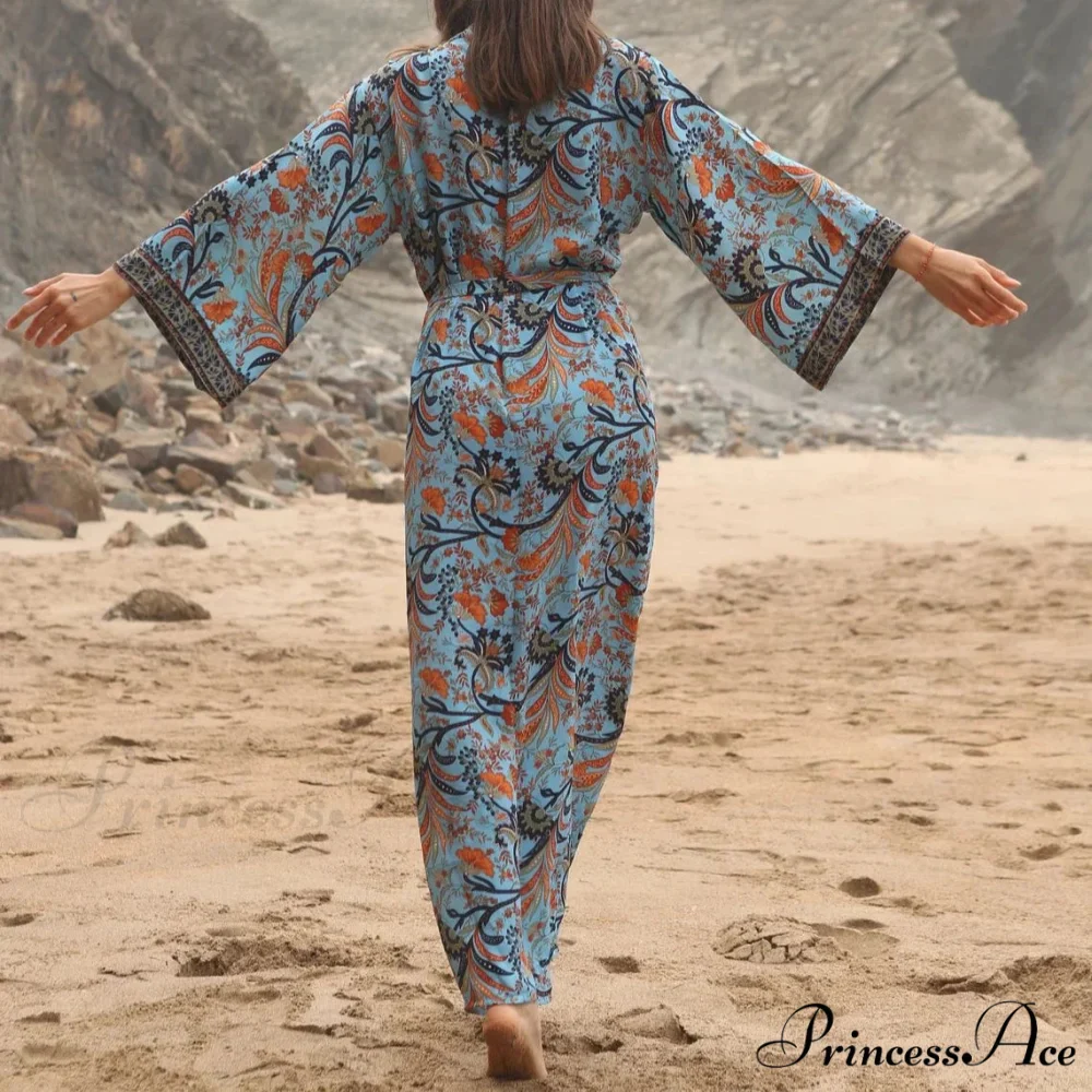 Soft Rayon Kimono Boho Seaside Cover up Roomy Dress - Image 2
