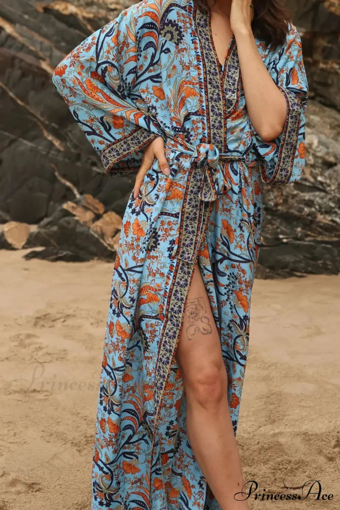 Soft Rayon Kimono Boho Seaside Cover up Roomy Dress - Image 3