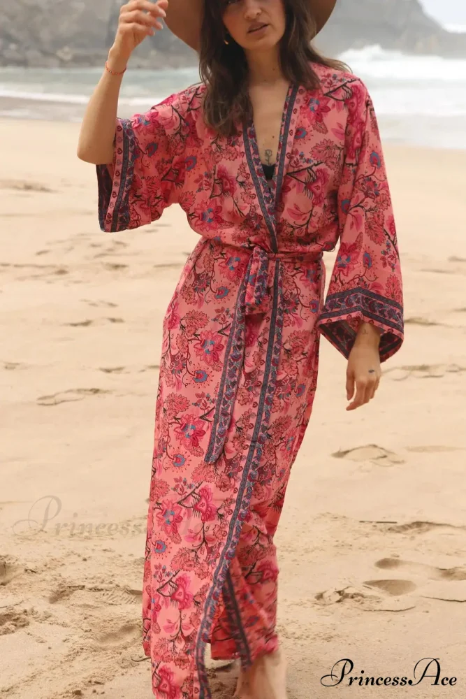 Soft Rayon Kimono Boho Seaside Cover up Roomy Dress - Image 4