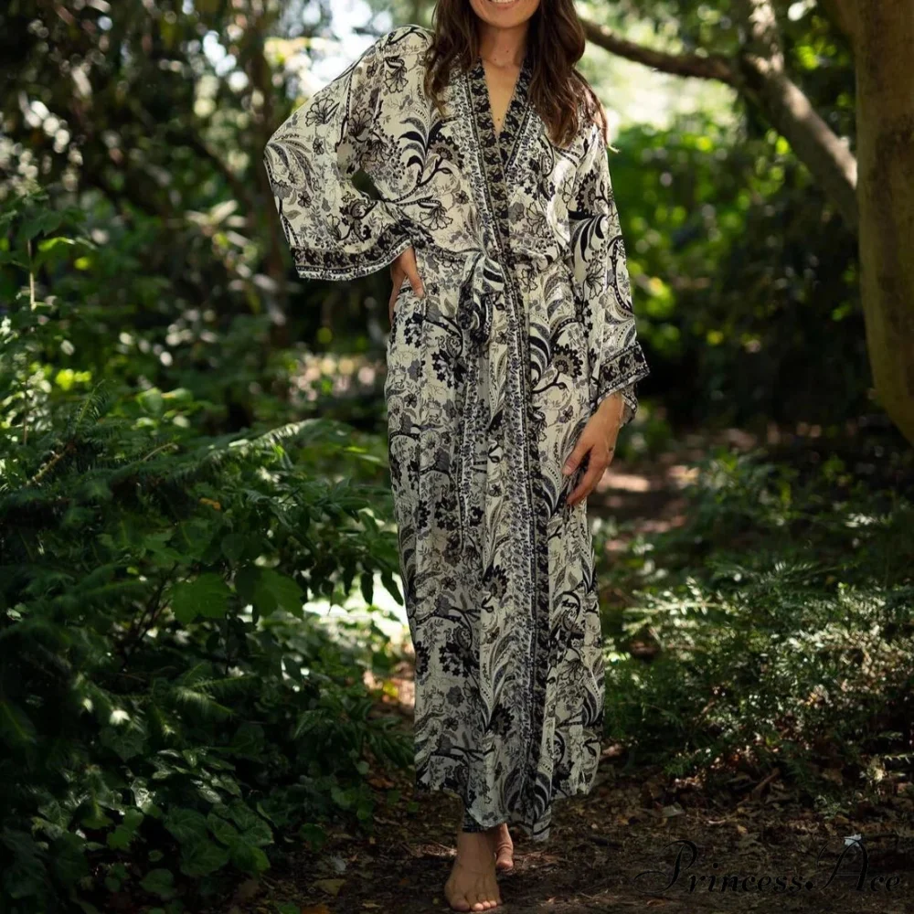Soft Rayon Kimono Boho Seaside Cover up Roomy Dress - Image 5