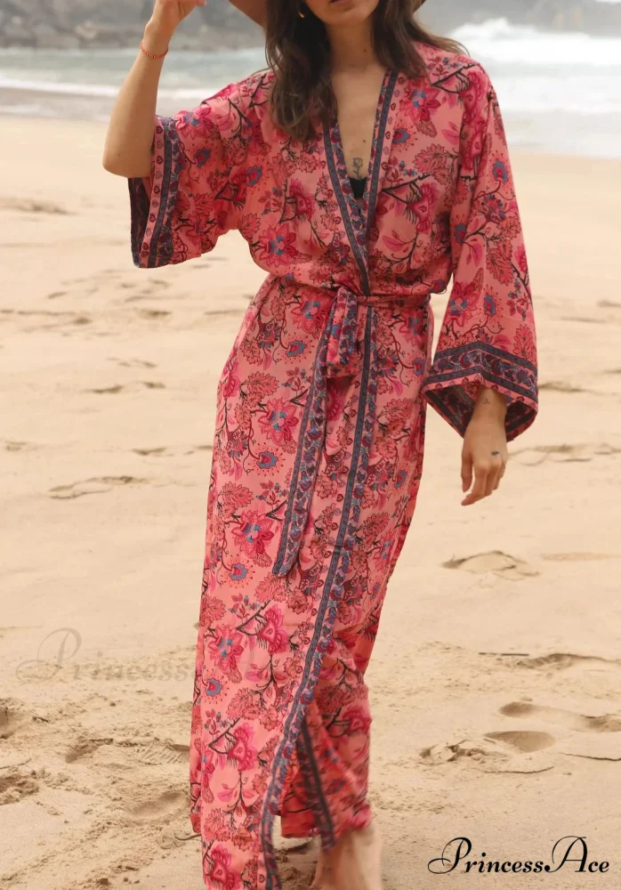 Soft Rayon Kimono Boho Seaside Cover up Roomy Dress - Image 6