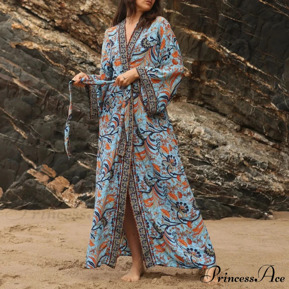 Soft Rayon Kimono Boho Seaside Cover up Roomy Dress - Image 7