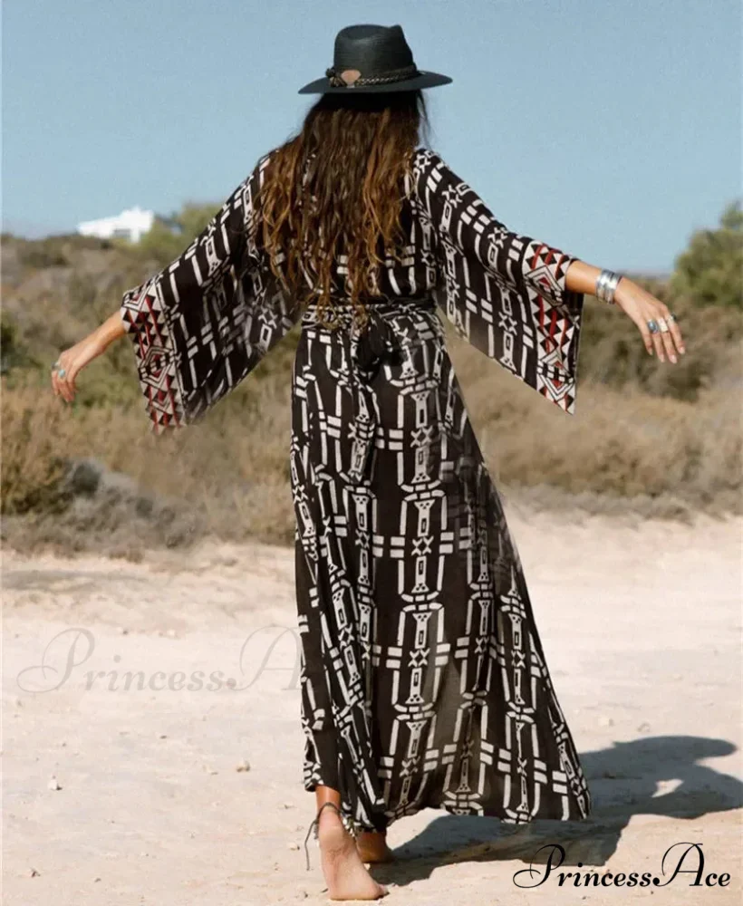 Soft Rayon Kimono Boho Swimsuit Cover up Extended Sleeve - Image 3