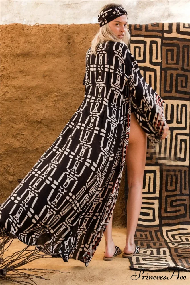 Soft Rayon Kimono Boho Swimsuit Cover up Extended Sleeve - Image 4