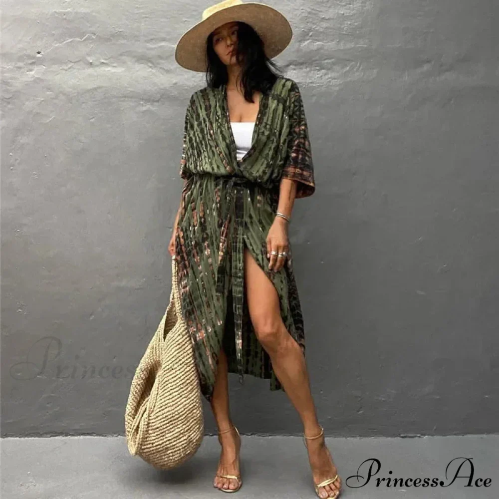 Soft Rayon Striped Pattern Cardigan Boho Beach Cover up - Image 16