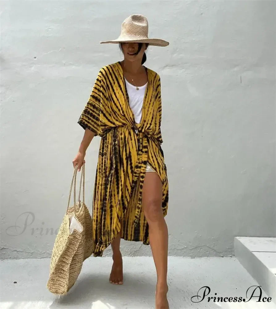 Soft Rayon Striped Pattern Cardigan Boho Beach Cover up - Image 18