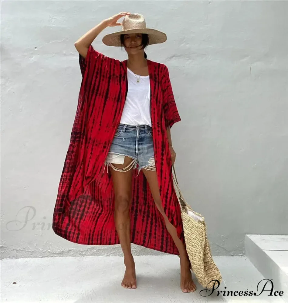 Soft Rayon Striped Pattern Cardigan Boho Beach Cover up - Image 19