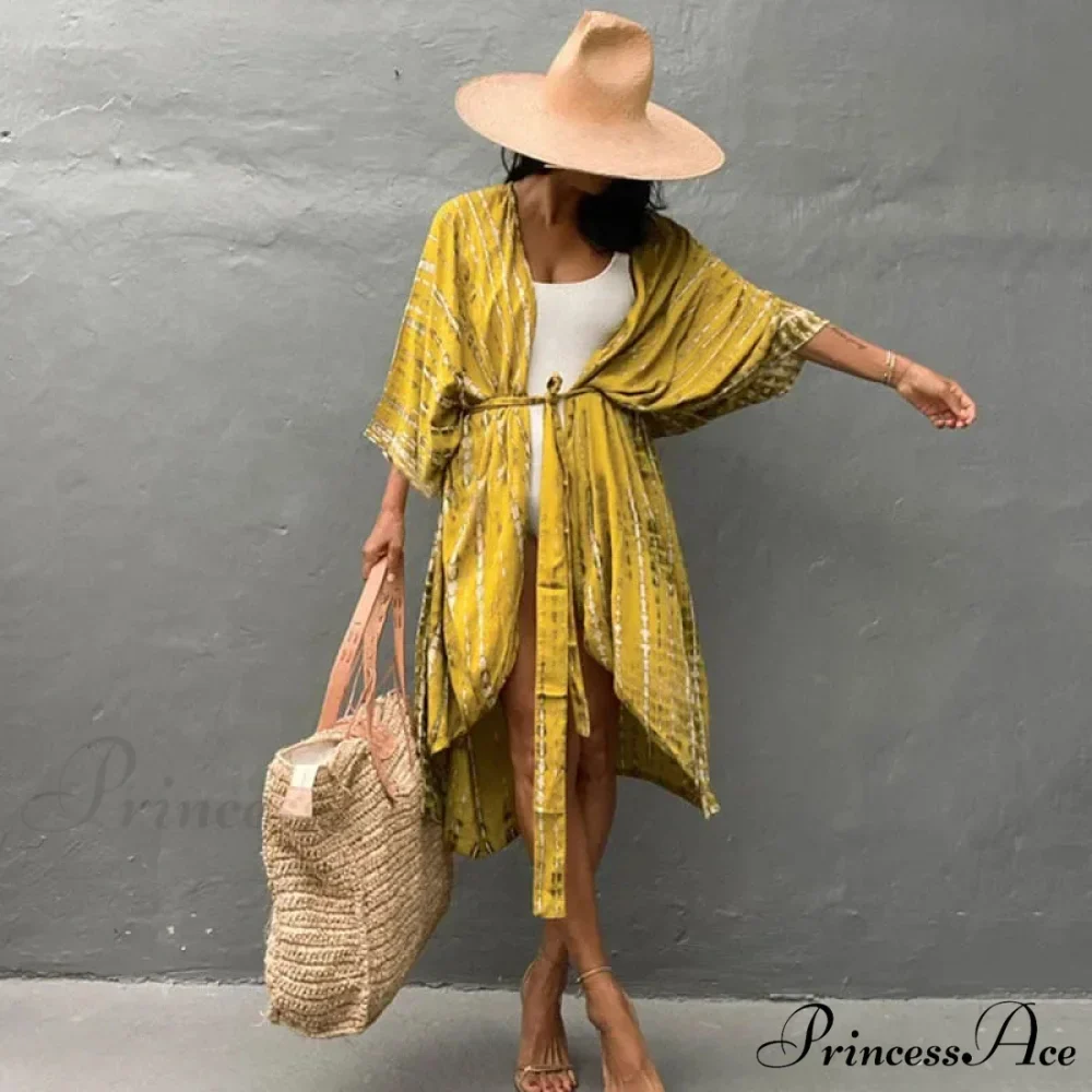 Soft Rayon Striped Pattern Cardigan Boho Beach Cover up - Image 3