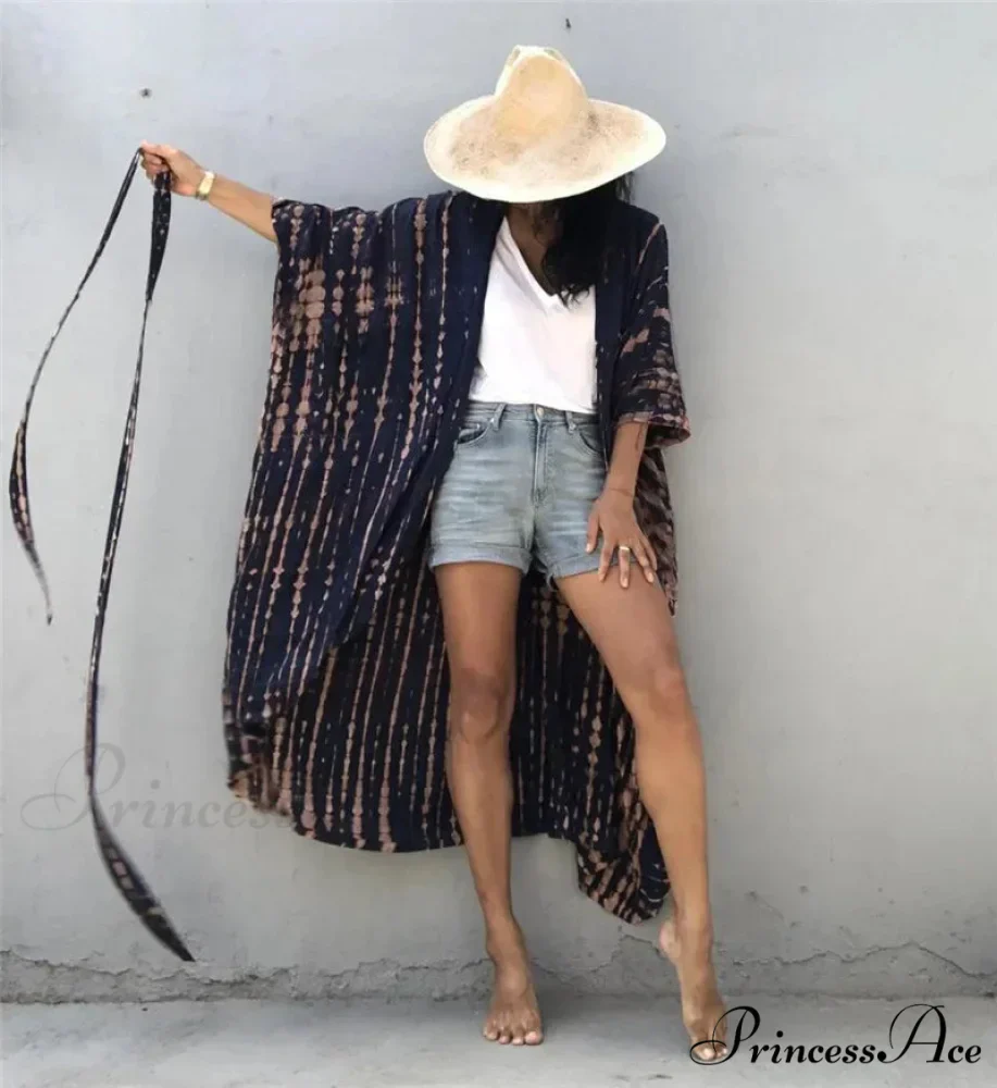 Soft Rayon Striped Pattern Cardigan Boho Beach Cover up - Image 4