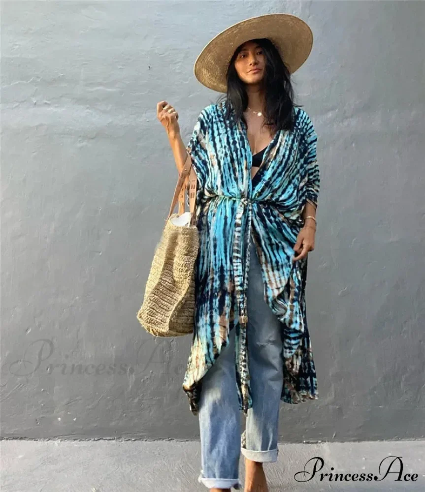 Soft Rayon Striped Pattern Cardigan Boho Beach Cover up - Image 9