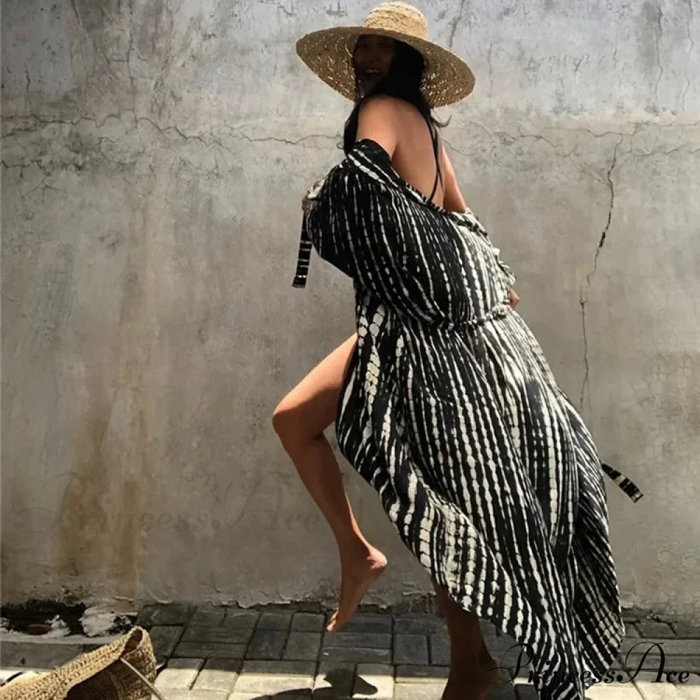 Soft Rayon Tie-Dye Lines Boho Kimono Cover up - Image 3