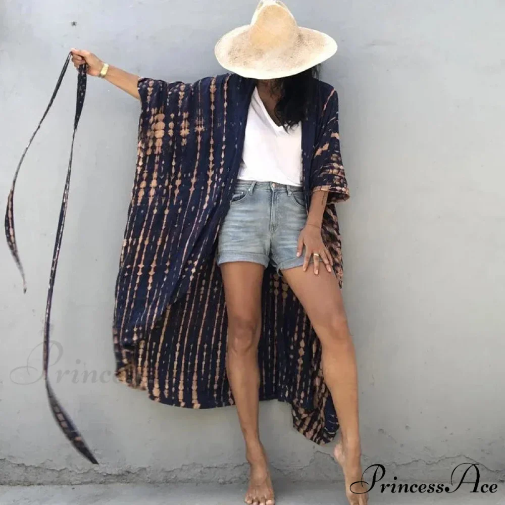 Soft Rayon Tie-Dye Lines Boho Kimono Cover up - Image 4