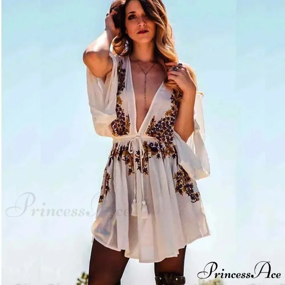 Soft Rayon Violet Floral Stitching Bohemian Dress - Image 4