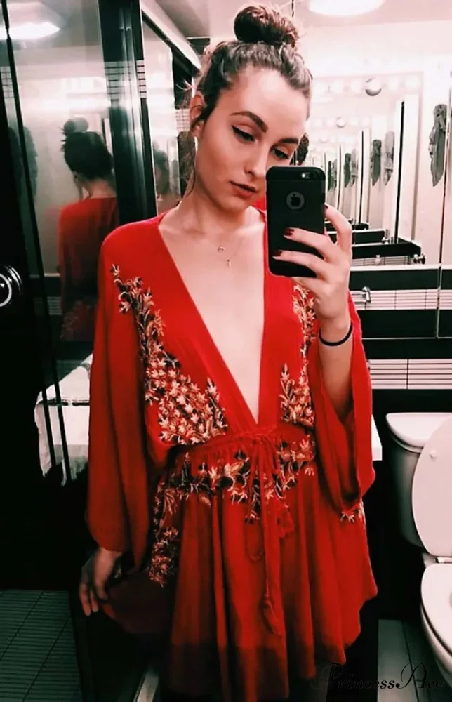 Soft Rayon Violet Floral Stitching Bohemian Dress - Image 6