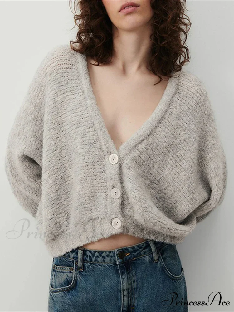 Soft V-Neck Button-Front Knit Cardigan - Image 3
