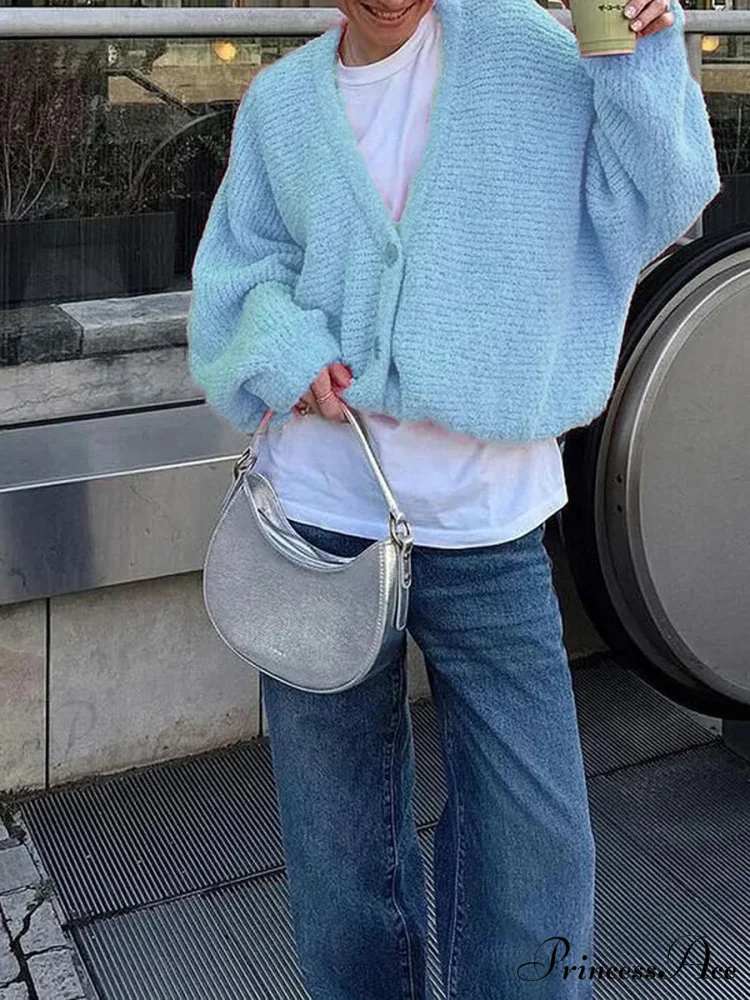 Soft V-Neck Button-Front Knit Cardigan - Image 6
