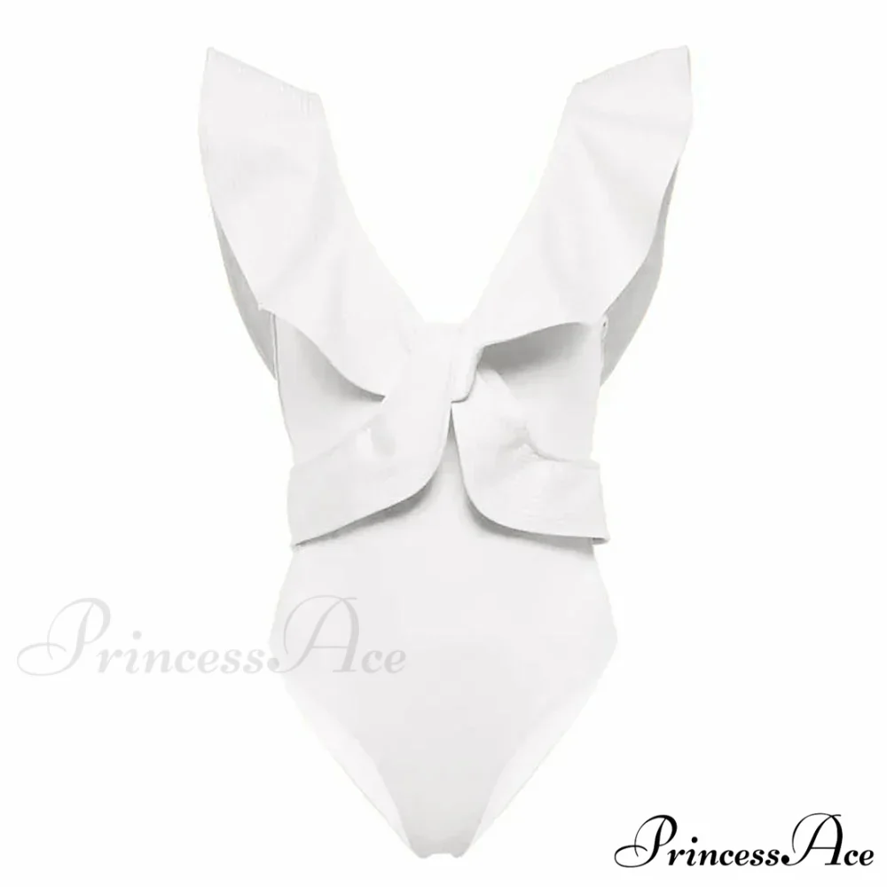 Solid Deep V-Neck Tailored Swimsuit Single Piece - Image 4